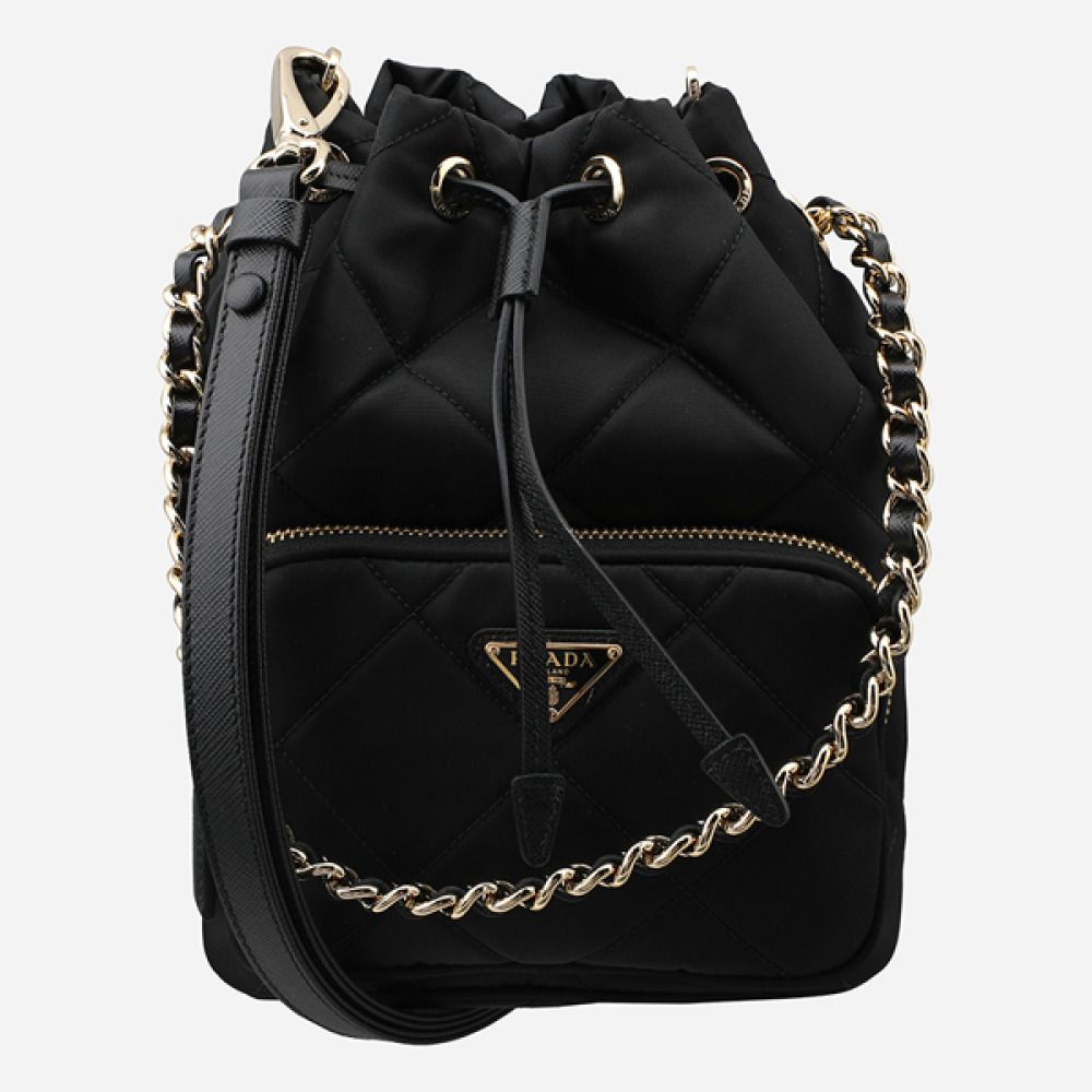 Prada 1995 Chain Nylon Bucket Bag Black 1BH038 2AOS F0002