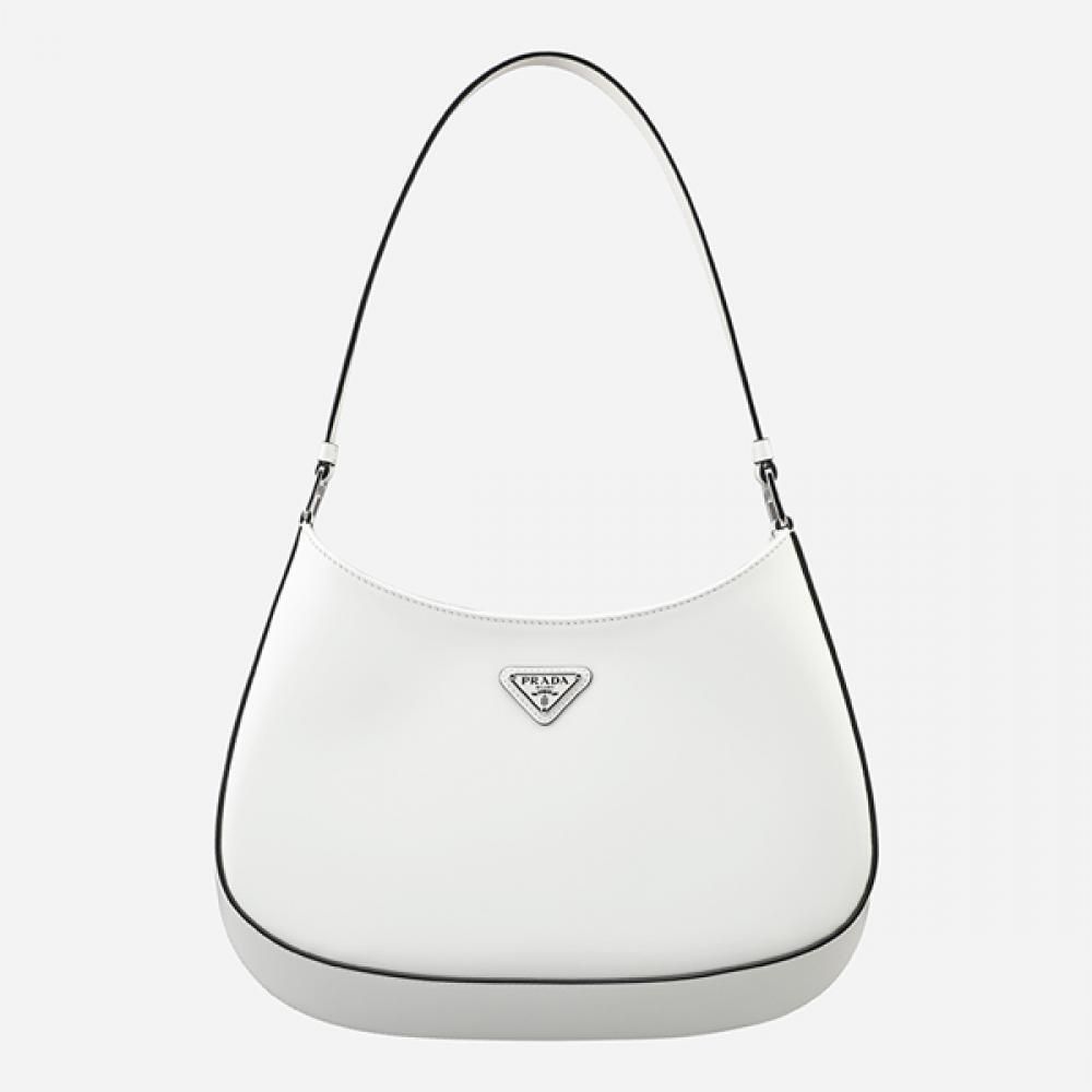 Prada Leather Shoulder Bag Cleo Brushed Bianco 1BC499 ZO6 F0PG7