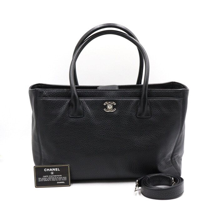 CHANEL Black Calfskin Chain CC Surf Tote Bag and Shoulder Bag A15206