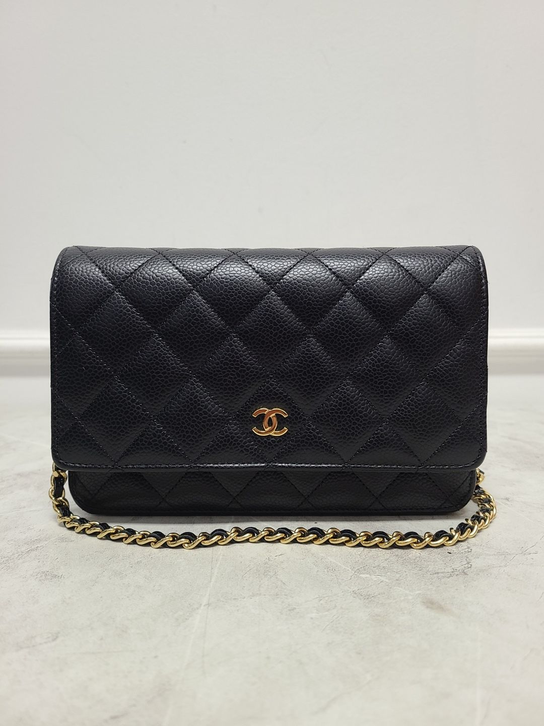 CHANEL Black Caviar Gold WOC Shoulder Bag with Embedded Chip SKU