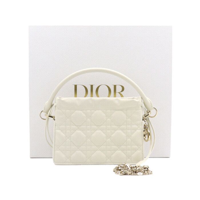 Dior Lady Milly Mini Tote Bag with Chain Crossbody - S0981ONMJ M030 White Lambskin Canage
