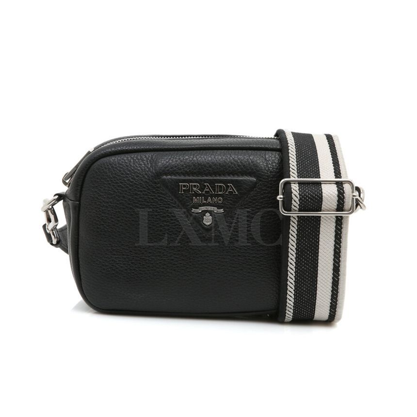 Prada Soft Dino Leather Small Shoulder Bag Black Mini Cross [SKU]