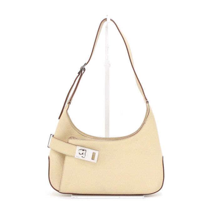 Salvatore Ferragamo Beige Leather Hobo Tote Bag with Shoulder Strap - SKU 21 0348