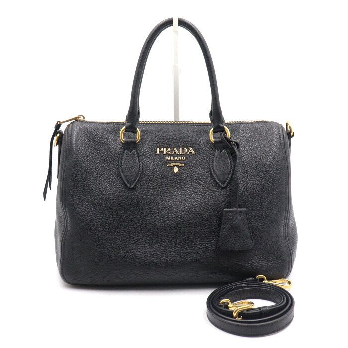Prada Black Vitello Phoenix Boston Tote Bag with Shoulder Strap 1BB023