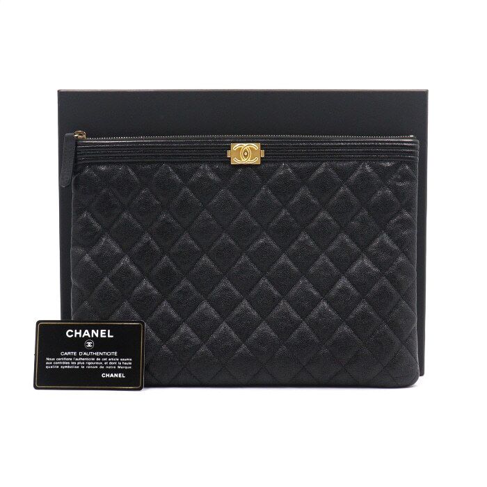 CHANEL Black Caviar Neodium Gold Boy Clutch Bag A84406