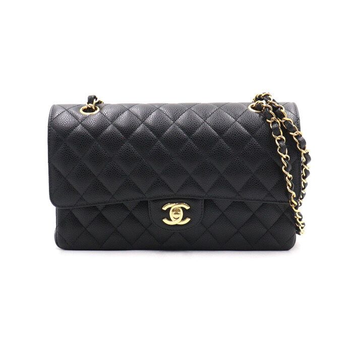 CHANEL Classic Black Caviar Medium Chain Shoulder Bag A01112 aa50102