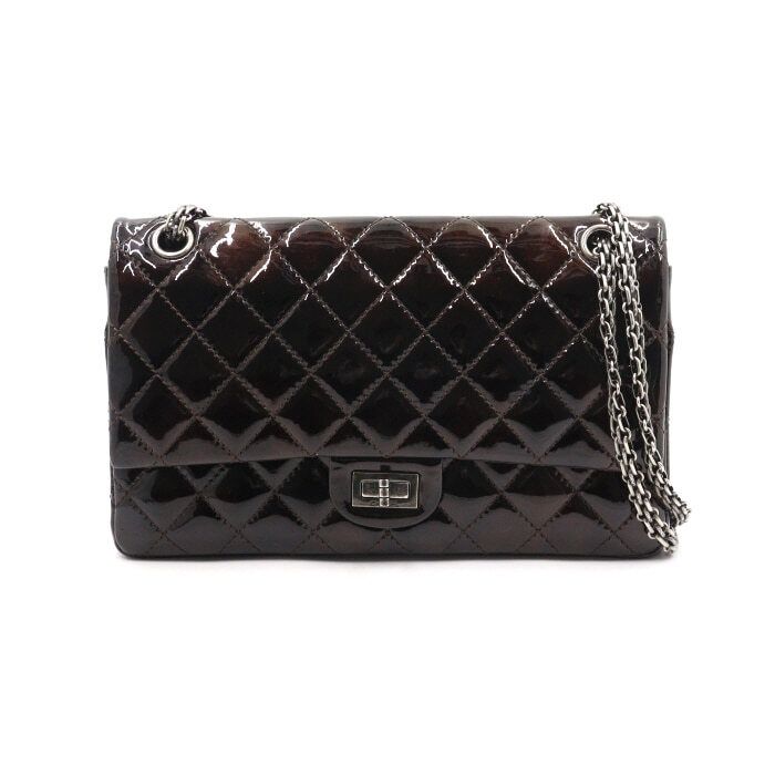 CHANEL Vintage Brown Patent Glossy Large Shoulder Bag A37587 AA50197