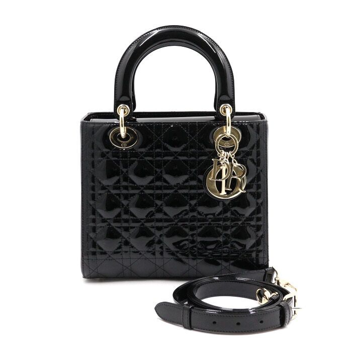 Dior Black Patent Glossy Lady Medium Kanazoo Tote Bag and Shoulder Bag M0565OWCB aa47954