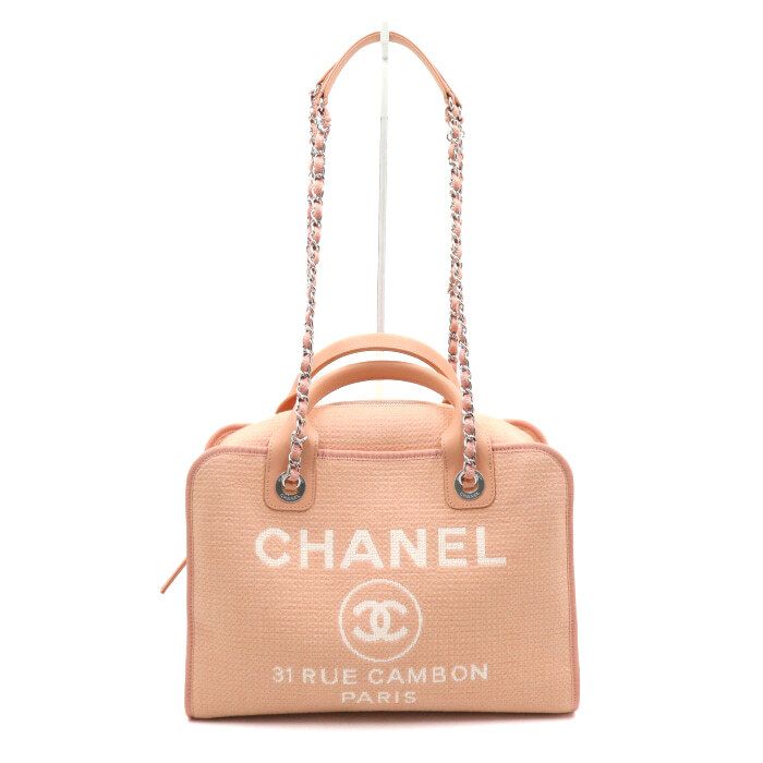 CHANEL Canvas Doville Bowling Tote Bag and Shoulder Bag A92750 31 RUE CAMBON Pink aa48076