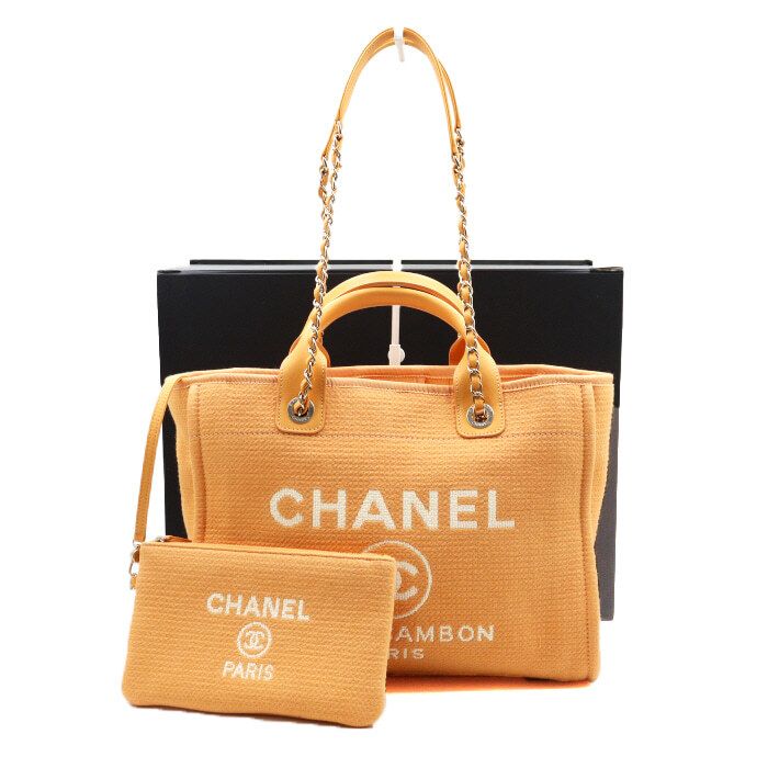 CHANEL Orange Canvas Top Handle Doville Small Shopper Tote Bag aa49939