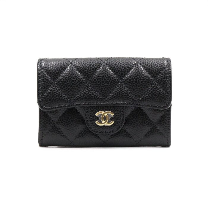 CHANEL Classic Card Wallet with Black Caviar and Gold CC AP0214