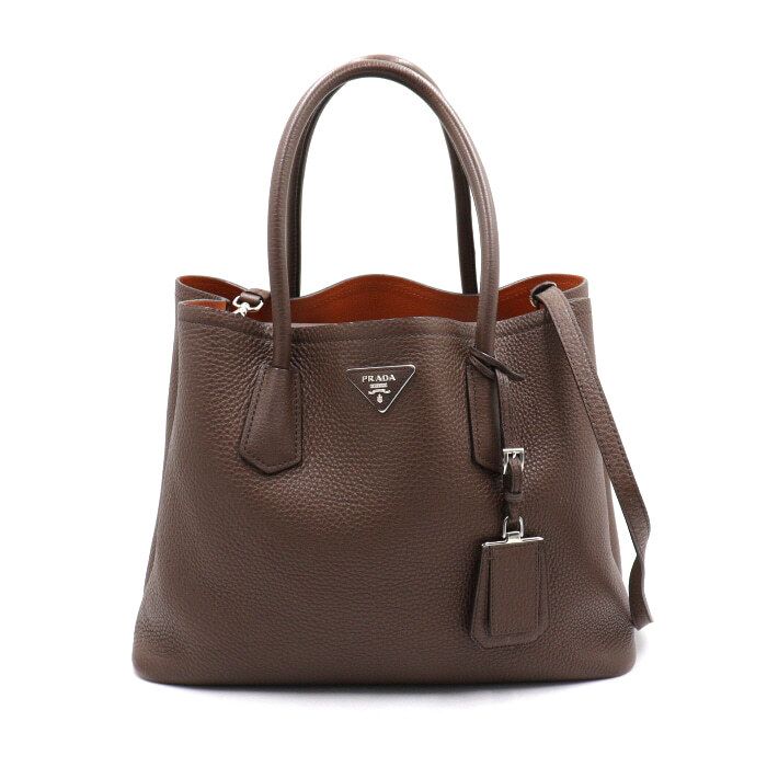 Prada Brown Leather Dino Double Tote Bag and Shoulder Bag 1BG008