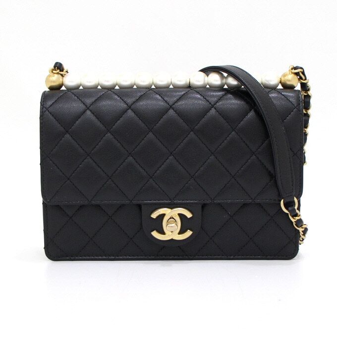 CHANEL Acrylic Bead Pearl Top Flap Chain Shoulder Bag Crossbody Bag AA44136