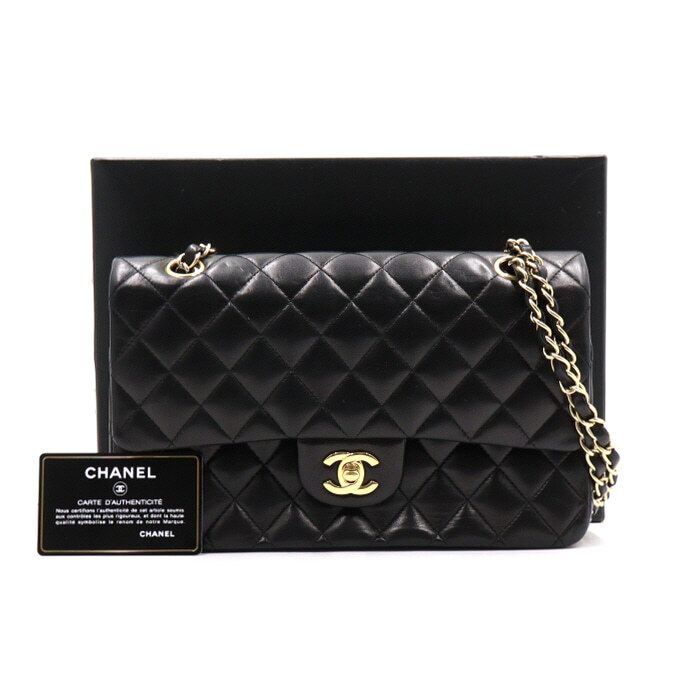 CHANEL Classic Medium Black Lambskin Shoulder Bag A01112