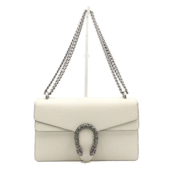 Gucci White Leather Small Chain Shoulder Bag with Tiger Head Closure 400249