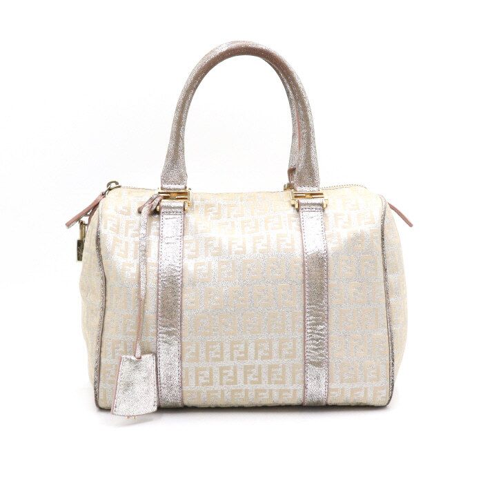 Fendi Canvas Metallic Pink Leather FF Logo Women's Tote Bag AA42475