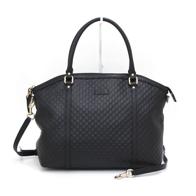Gucci Black Microsima Leather Tote Bag with Shoulder Strap GG 449657 aa43388