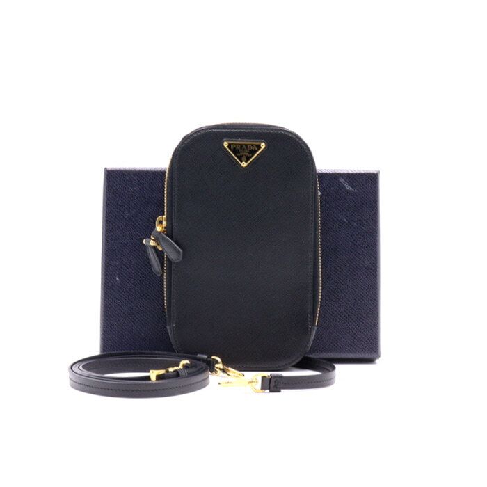 Prada Mini Black Saffiano Gold Logo Shoulder Crossbody Bag 1BP027