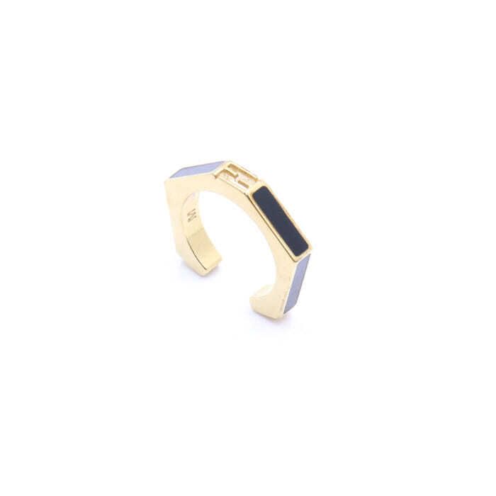 Fendi Enamel Baguette FF Logo Medium Cufflink Ring Size 14 aa27277