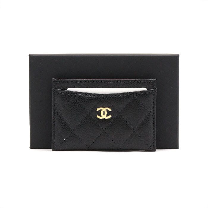 CHANEL Caviar Classic Gold CC Card Holder Wallet AP0213 aa49976