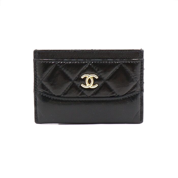 CHANEL Glossy Black Gabrielle CC Card Holder Wallet A84386 aa49446