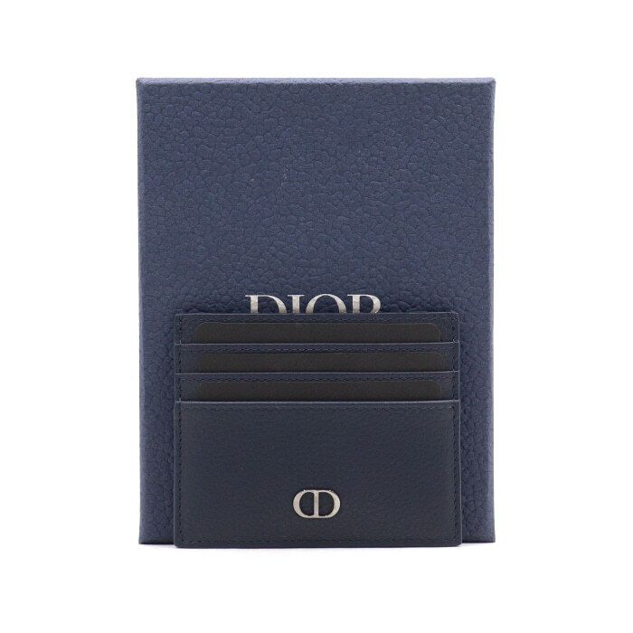 Dior Dark Navy Grain CD Logo Card Holder Wallet aa49801
