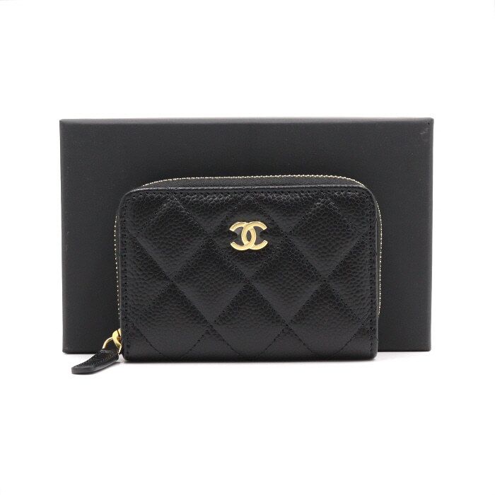 CHANEL Classic Caviar Gold CC Zip Card Wallet AP0216 aa43800