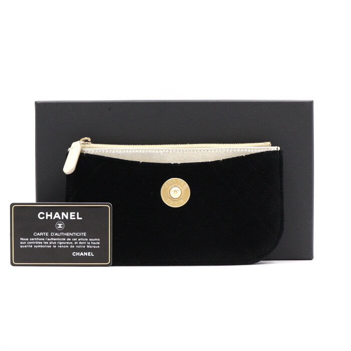 CHANEL Black Velvet Wallet and Pouch Bag C08076 aa43264