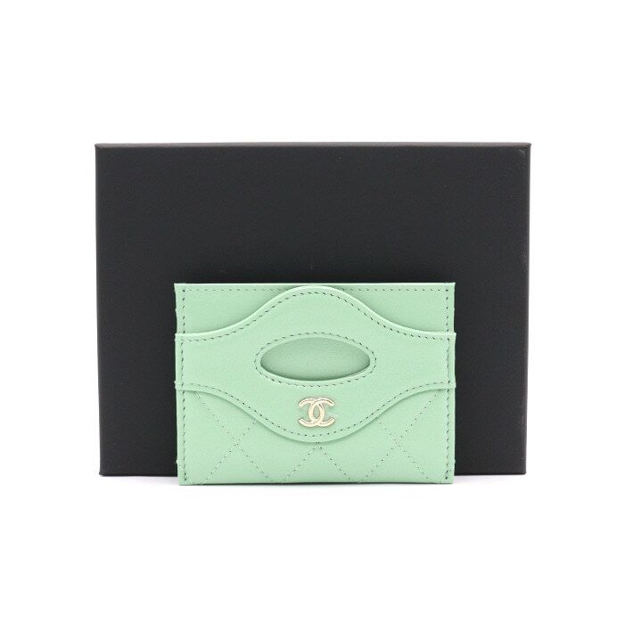CHANEL Light Green Lambskin 31 Card Slot Card Wallet AP3873