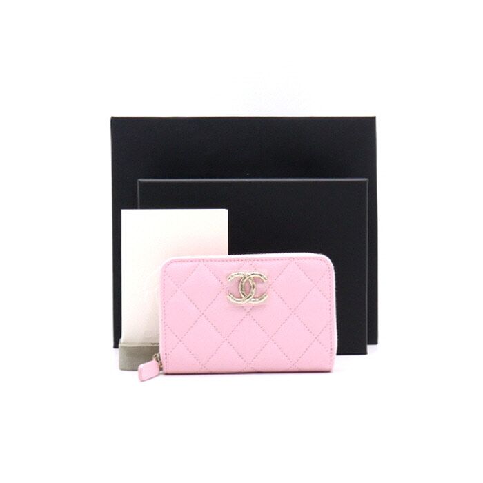 CHANEL Pink Caviar Gold CC Zip Coin Card Wallet AP3977