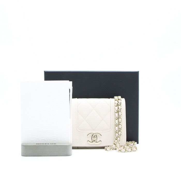 CHANEL Mademoiselle Caviar Mini Wallet WOC Gold Chain Crossbody Bag AP1783