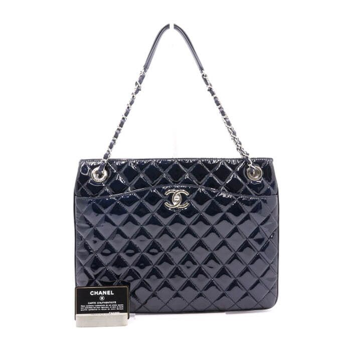 CHANEL Navy Pendent Quilting Shopper Chain Shoulder Bag AA19219