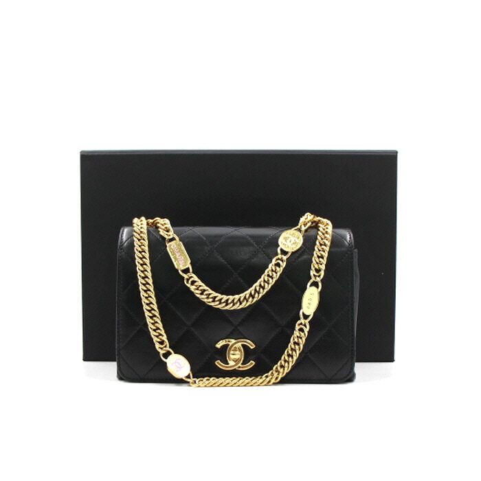 CHANEL Black Lambskin CC Enamel Chain Mini Flap Shoulder Bag AS3751
