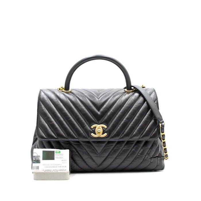 CHANEL Chevron Calf Coco Handle Gold Large Tote Bag Shoulder Bag A92992 aa15385