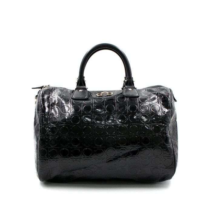 Salvatore Ferragamo Black Patent Leather Boston Tote Bag 21 B435
