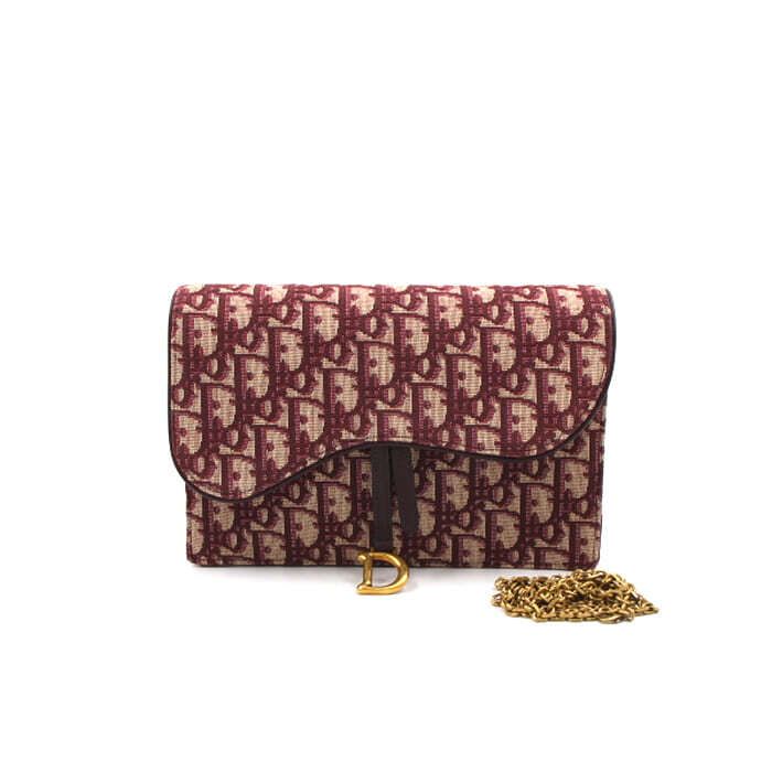 Dior Oblique Saddle Flap Pouch Shoulder Bag Crossbody Bag Gold Chain aa22246