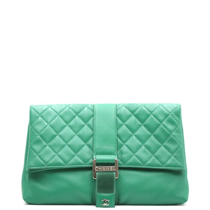 CHANEL Foldover Green Grip Clutch Bag A98786