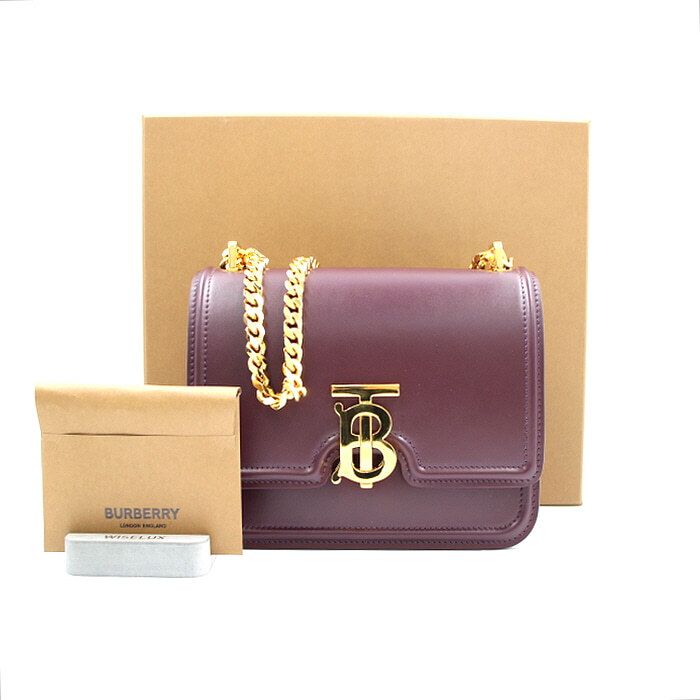 Burberry Small Burgundy TB Leather Chain Shoulder Bag and Crossbody Cross Bag 8049025