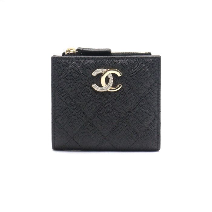 CHANEL Crystal Half CC Zip Women's Wallet AP4181 Black aa50097