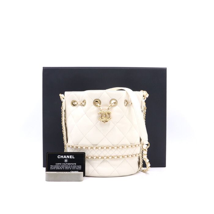 CHANEL Lambskin Drawstring Chain Bucket Shoulder Crossbody Bag AA21854