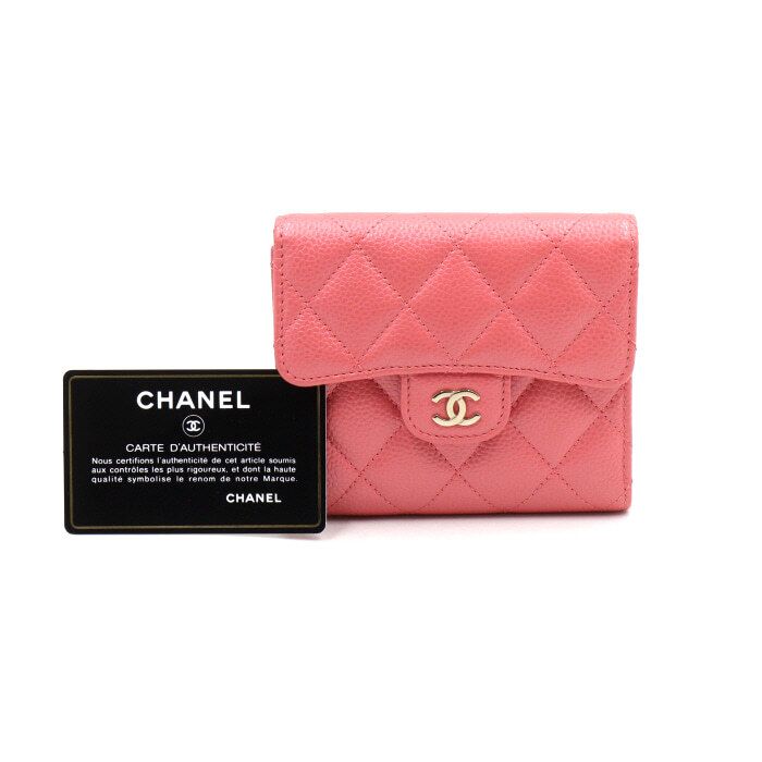 CHANEL Pink Caviar Classic Small Flap Gold CC Women's Wallet AP0231 aa48711