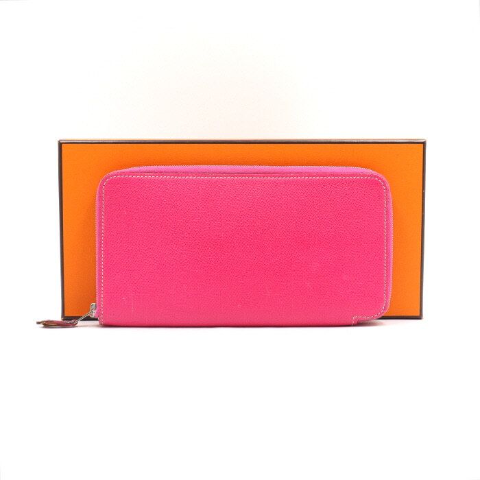 Hermes Pink Leather Silk Zipper Wallet aa49040