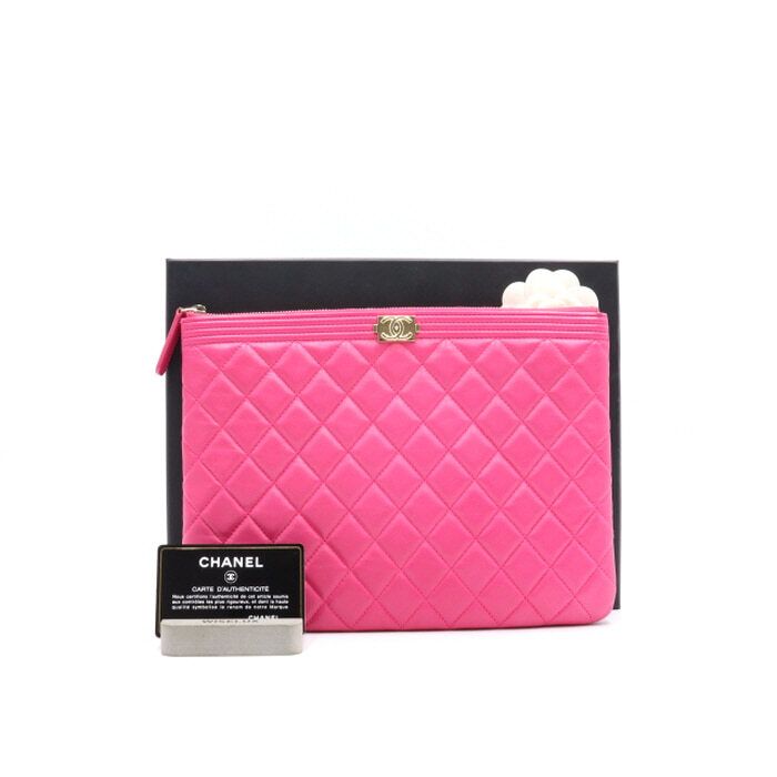 CHANEL Pink Gold Lambskin New Medium Clutch Bag A80571