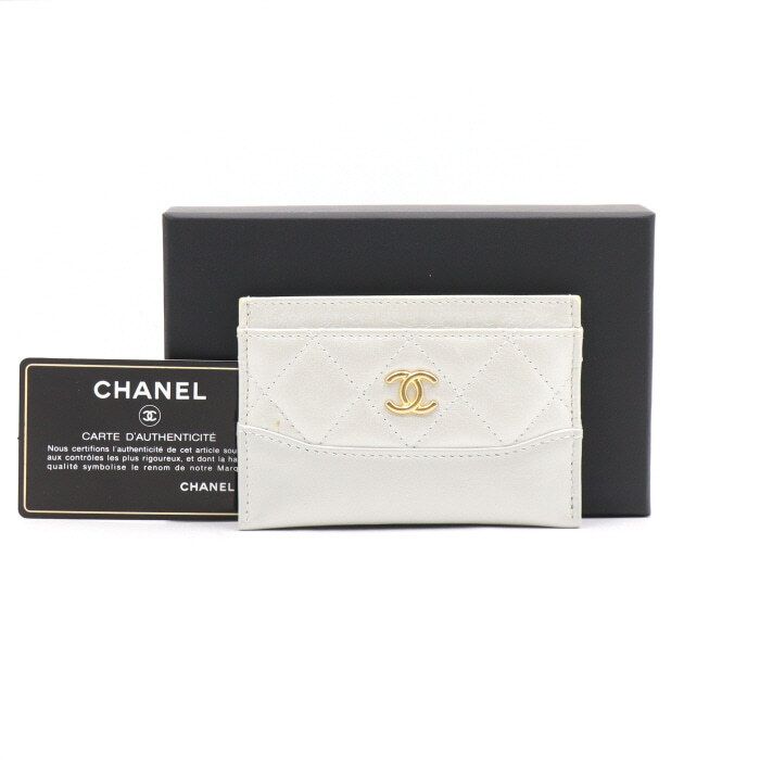 CHANEL Grey Gabrielle Gold CC Card Holder Wallet A84386