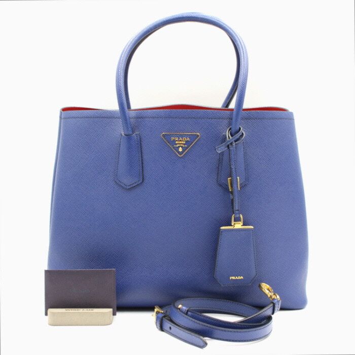 Prada Saffiano Gold Logo Double Medium Tote Shoulder Bag B2756T AA18054