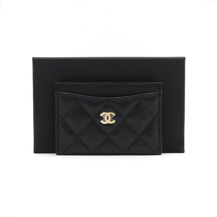 CHANEL Classic Caviar Gold CC Card Holder Wallet AP0213 aa43879