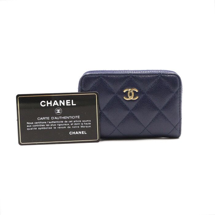 CHANEL Navy Caviar Classic Gold CC Zipper Card Wallet AP0216 aa43871