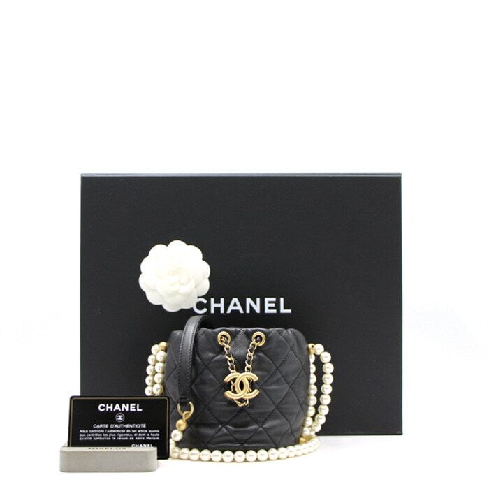 CHANEL Mini Drawstring Crossbody Bag in Calfskin with Pearl, AS2529