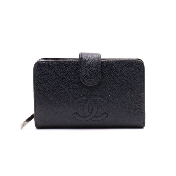 CHANEL Black Caviar Timeless CC Classic French Wallet aa38339