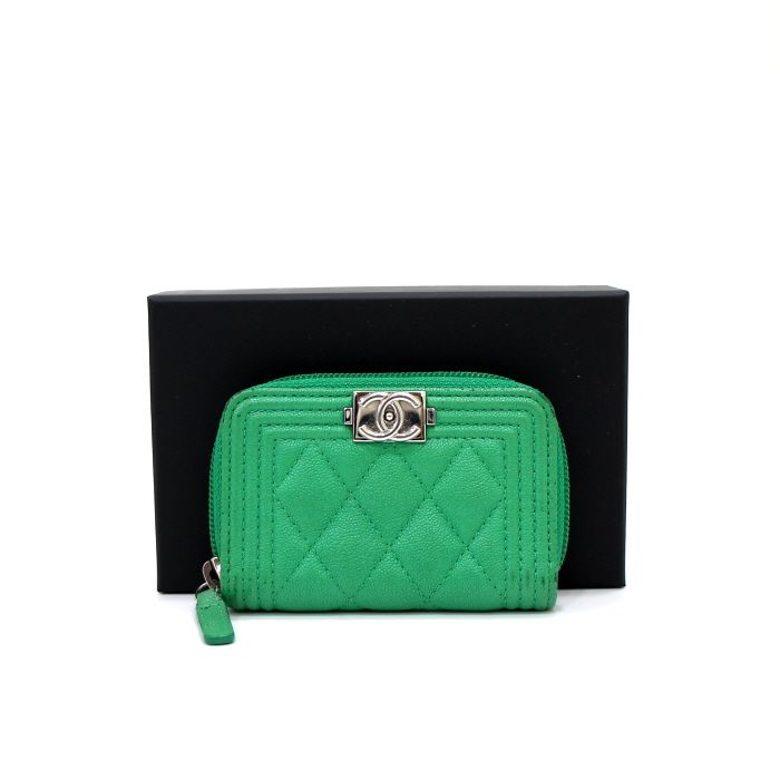CHANEL Caviar Zip Coin Card Wallet A80602